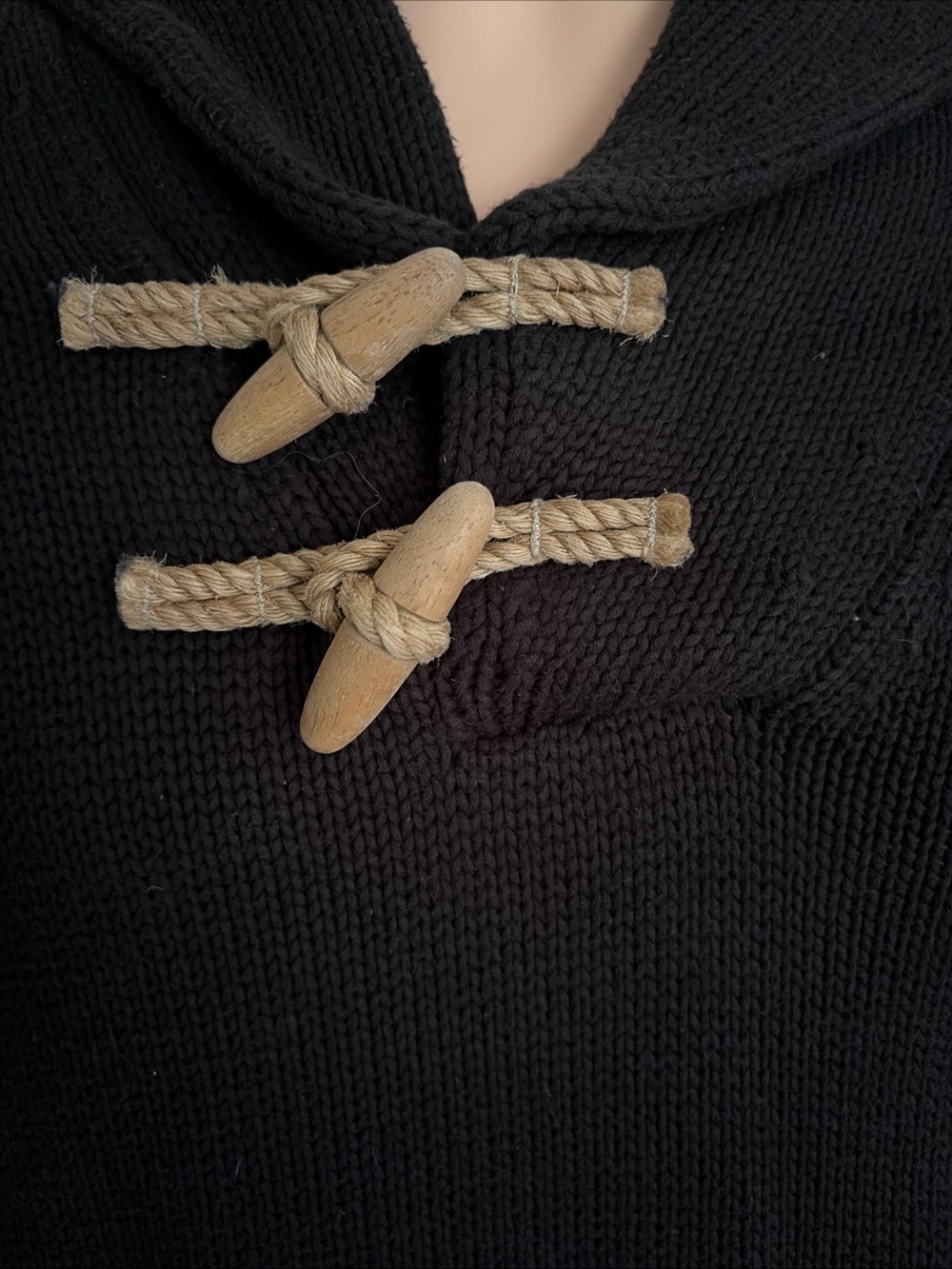 Ralph Lauren Vintage Rugby Black 100% Cotton Knit Sweater XLarge Toggle But - Picture 6 of 11